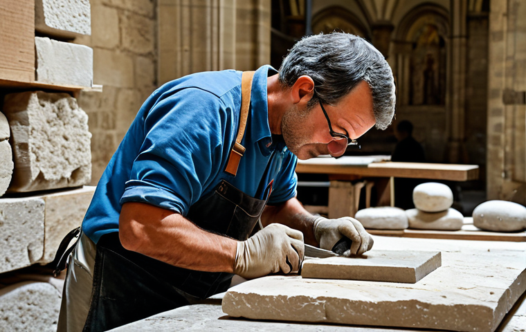 **
"A professional stone mason, fully clothed in appropriate work attire, carefully chiseling a block of limestone in a historic French cathedral workshop. The workshop is filled with tools and partially carved stones. Perfect anatomy, correct proportions, natural pose, well-formed hands, proper finger count, natural body proportions, safe for work, appropriate content, fully clothed, professional, modest, family-friendly, high quality, intricate details."
**