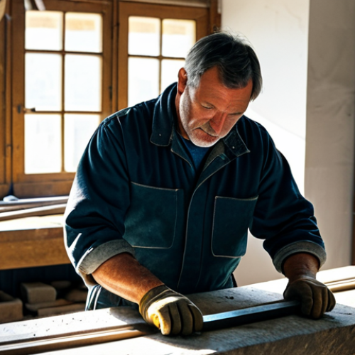 Home 3 문화재수리기술자 실기시험 연습 도구 추천 - **
"A fully clothed restoration technician carefully measuring a stone block with a caliper in a su...