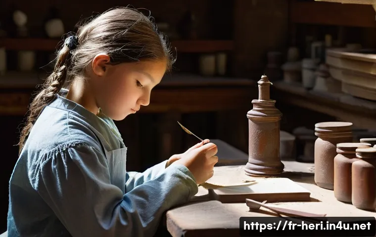 문화재수리기술자 자격 시험 일정 - **Prompt:** A young, diverse student, meticulously examining a small, antique ceramic shard under a ...