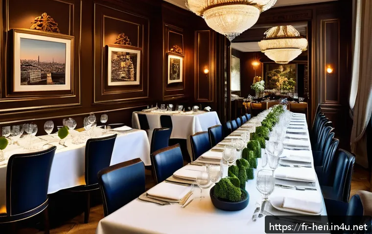 문화재수리기술자 자격증 소지자의 연봉 분포 - A bustling upscale Parisian restaurant interior during dinner service, featuring elegantly dressed c...